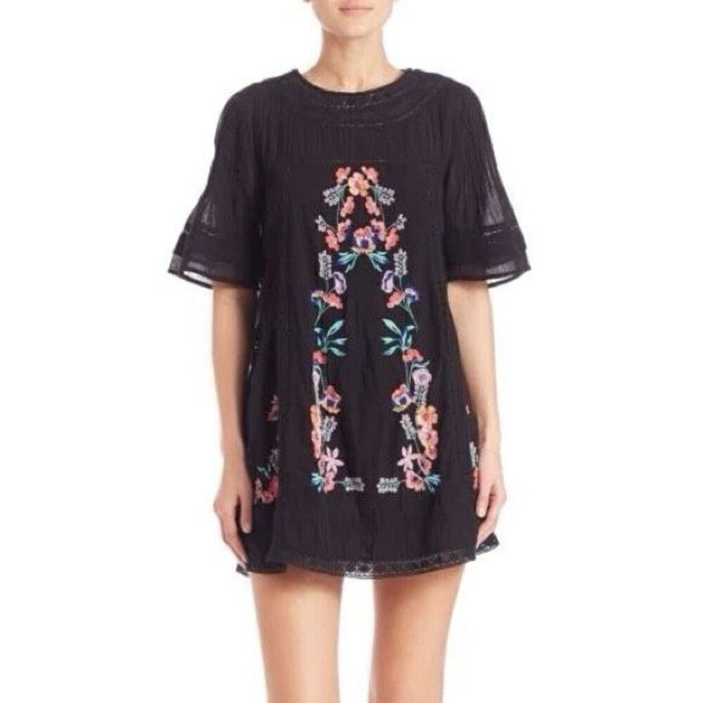 Free People Perfectly Victorian Embroidered & Crochet Lined Mini Dress Small